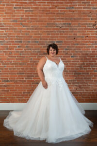 woman in white strapped bridal gown